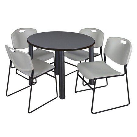 Regency Kee Round Table & Chair Set, Wood, Metal, Polypropylene Top, Grey TB36RNDGYBPBK44GY